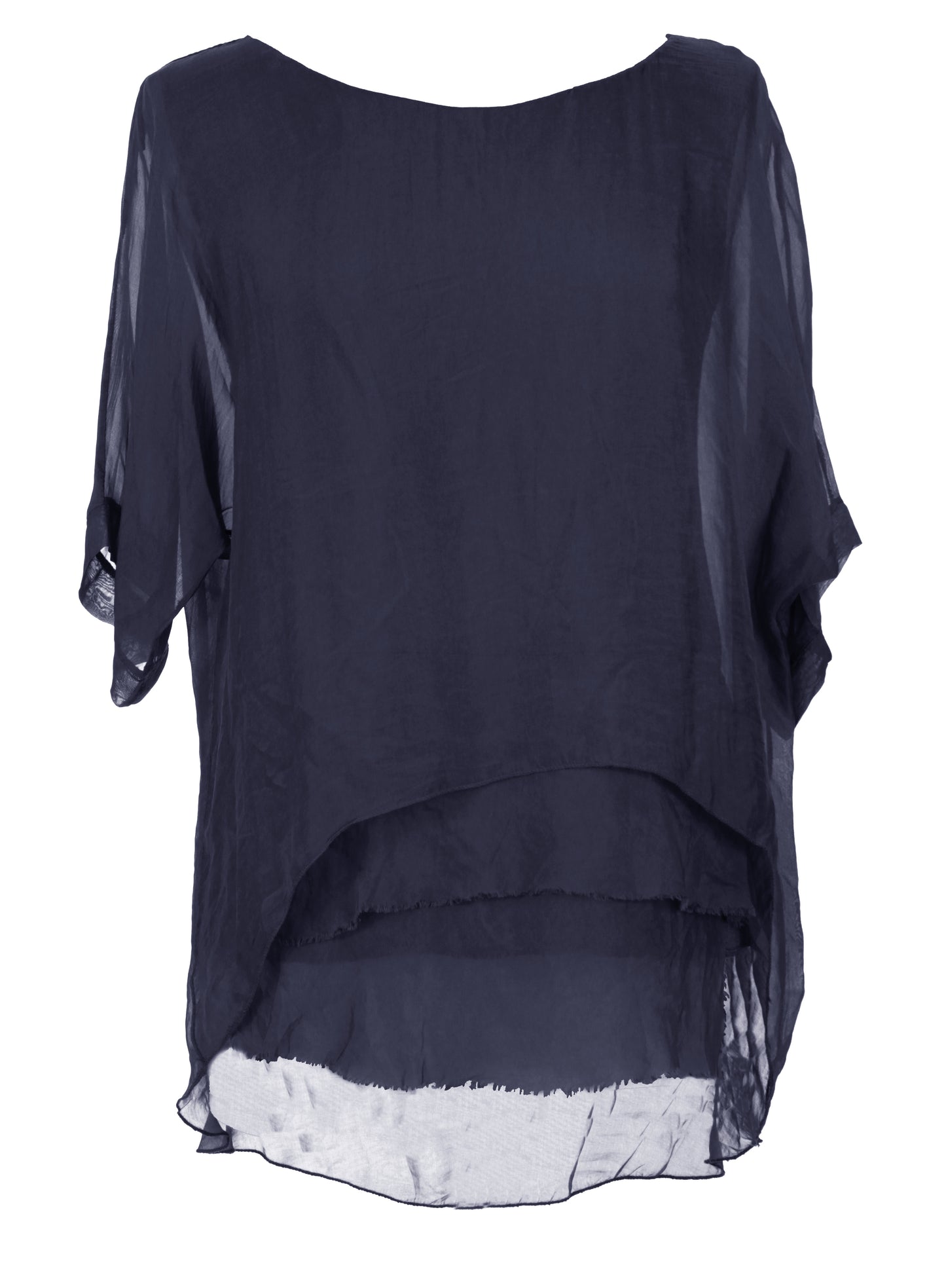 Frayed Hem Silk Top
