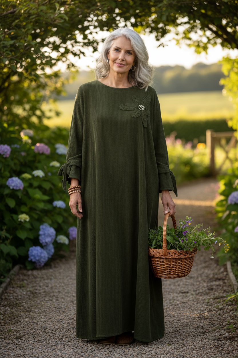 Flower Applique Corduroy Maxi