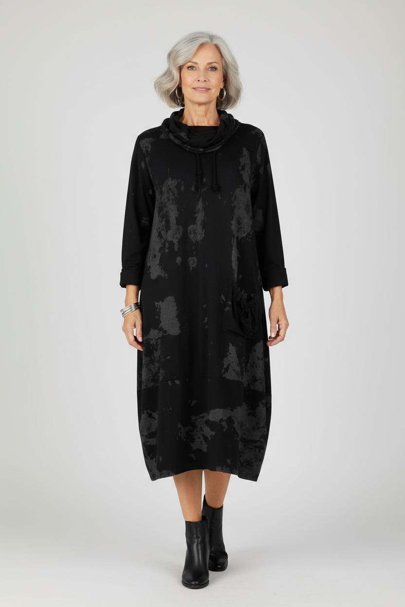 Splash Print Cowl Neck Dress