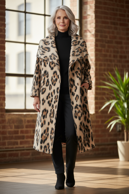 Leopard Print Brushed Wool Coat