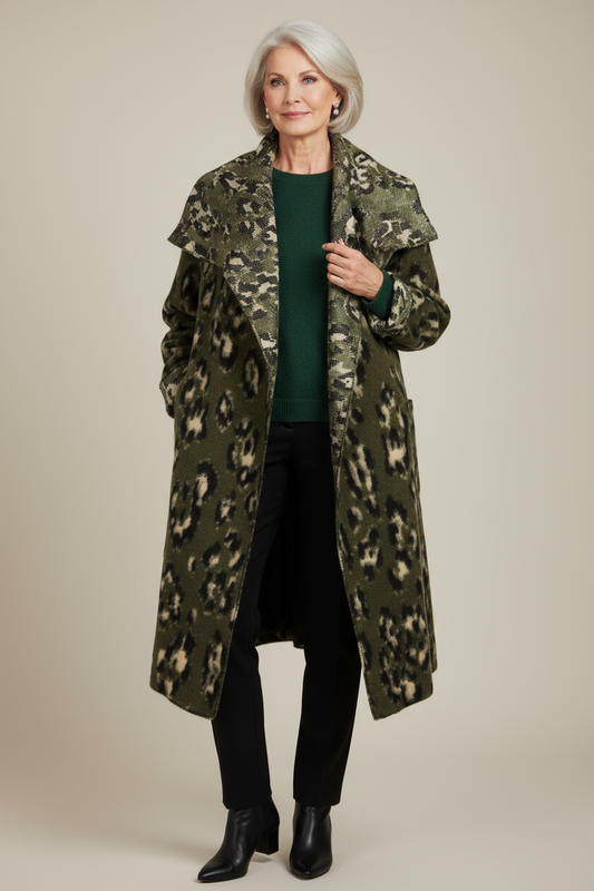 Leopard Print Brushed Wool Coat