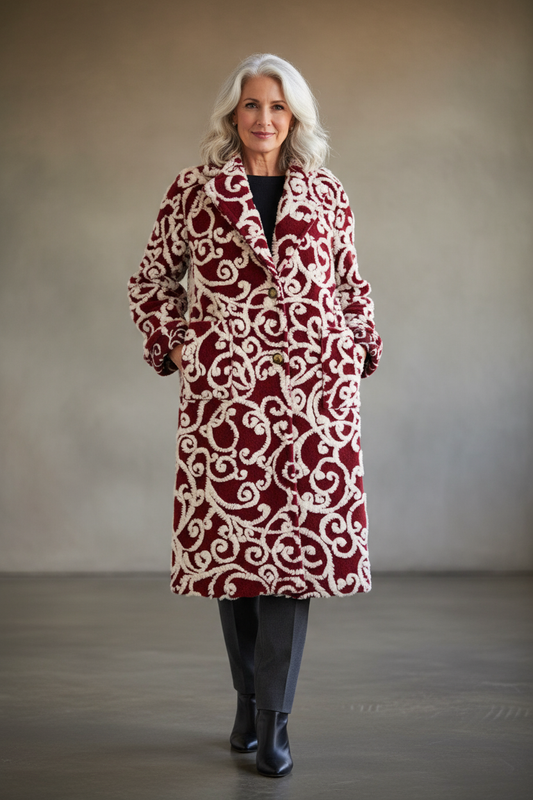 Swirl Pattern Wool Coat