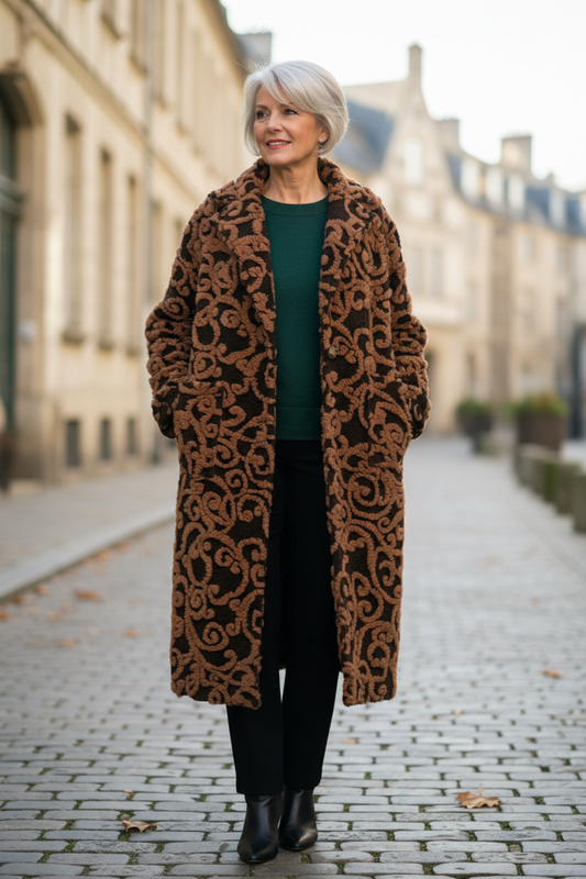 Swirl Pattern Wool Coat