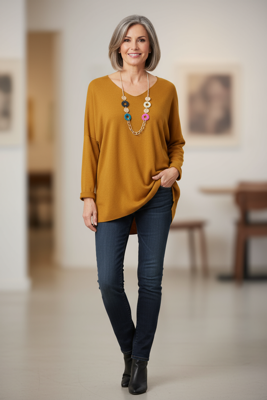 V Neck Soft Knit Necklace Jumper