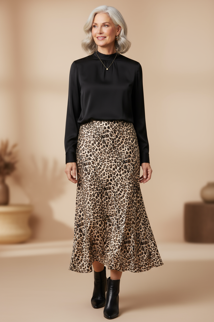 Leopard Print Silk Skirt