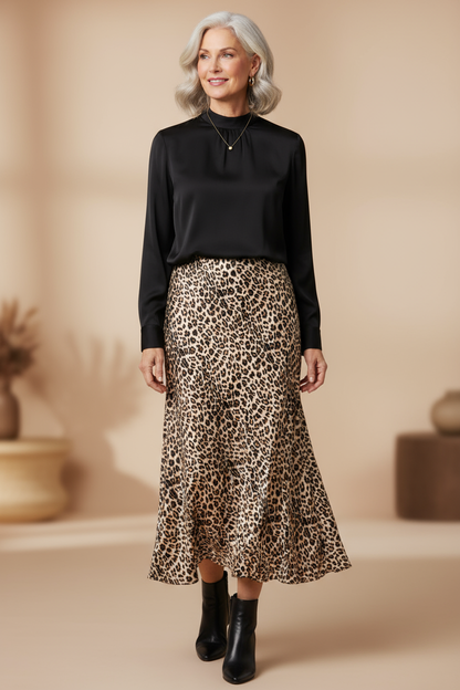 Leopard Print Silk Skirt
