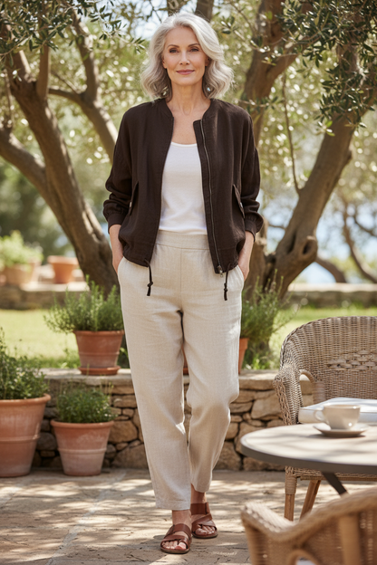 Zip Front Linen Jacket