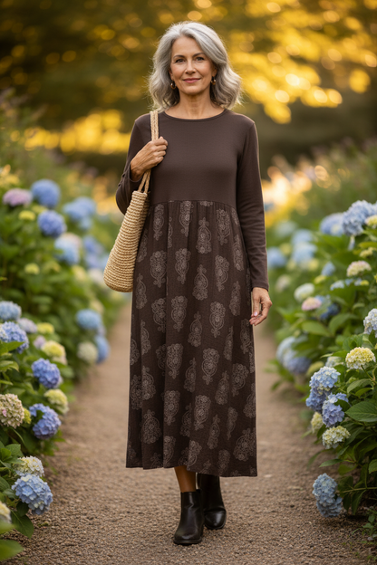 2 Pocket Mandala Print Midi Dress