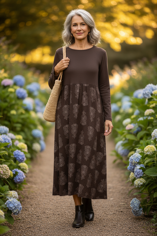 2 Pocket Mandala Print Midi Dress