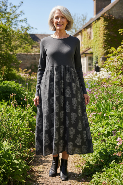 2 Pocket Mandala Print Midi Dress