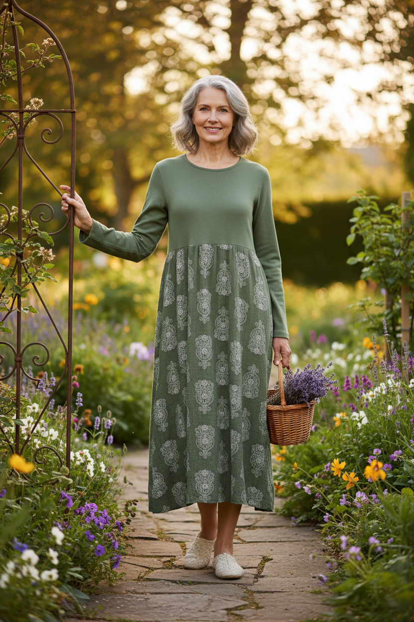 2 Pocket Mandala Print Midi Dress