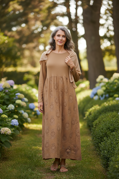 2 Pocket Mandala Print Midi Dress