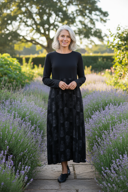 2 Pocket Mandala Print Midi Dress