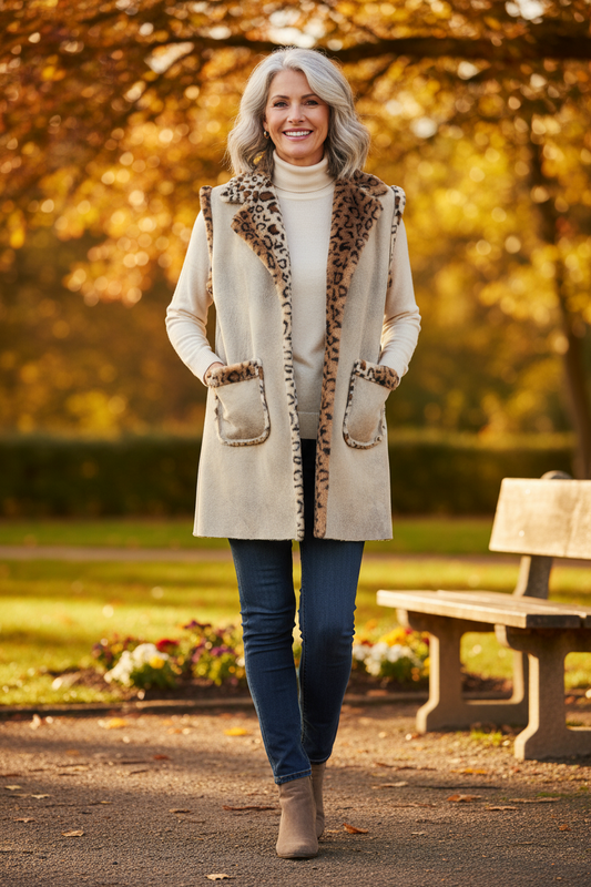 Faux Suede Leopard Longline Gilet