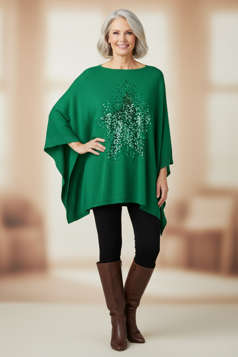 Sequin Star Knit Poncho