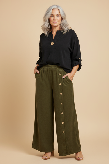 Side Button Detail Corduroy Trouser