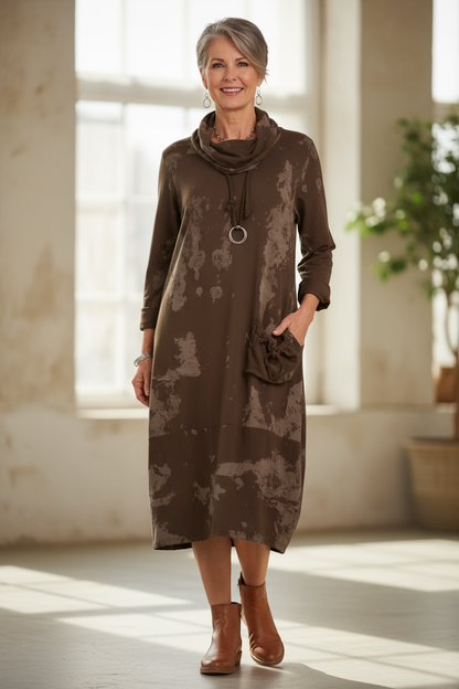 Splash Print Cowl Neck Dress