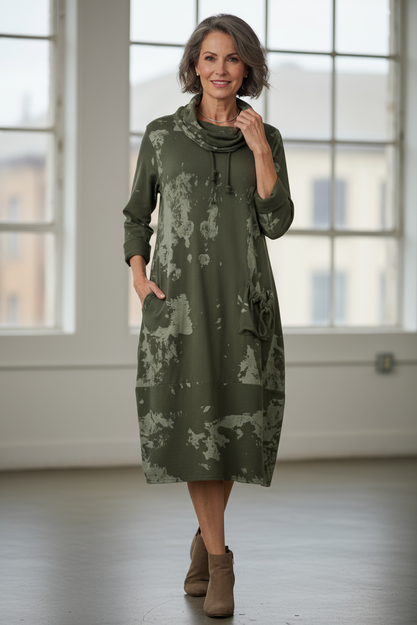 Splash Print Cowl Neck Dress