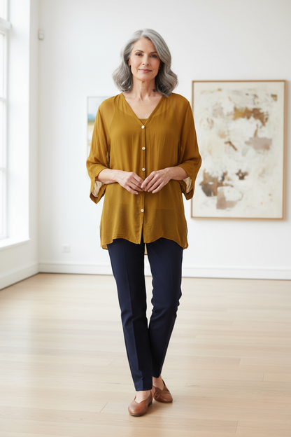 V Neck Silk Shirt with Vest