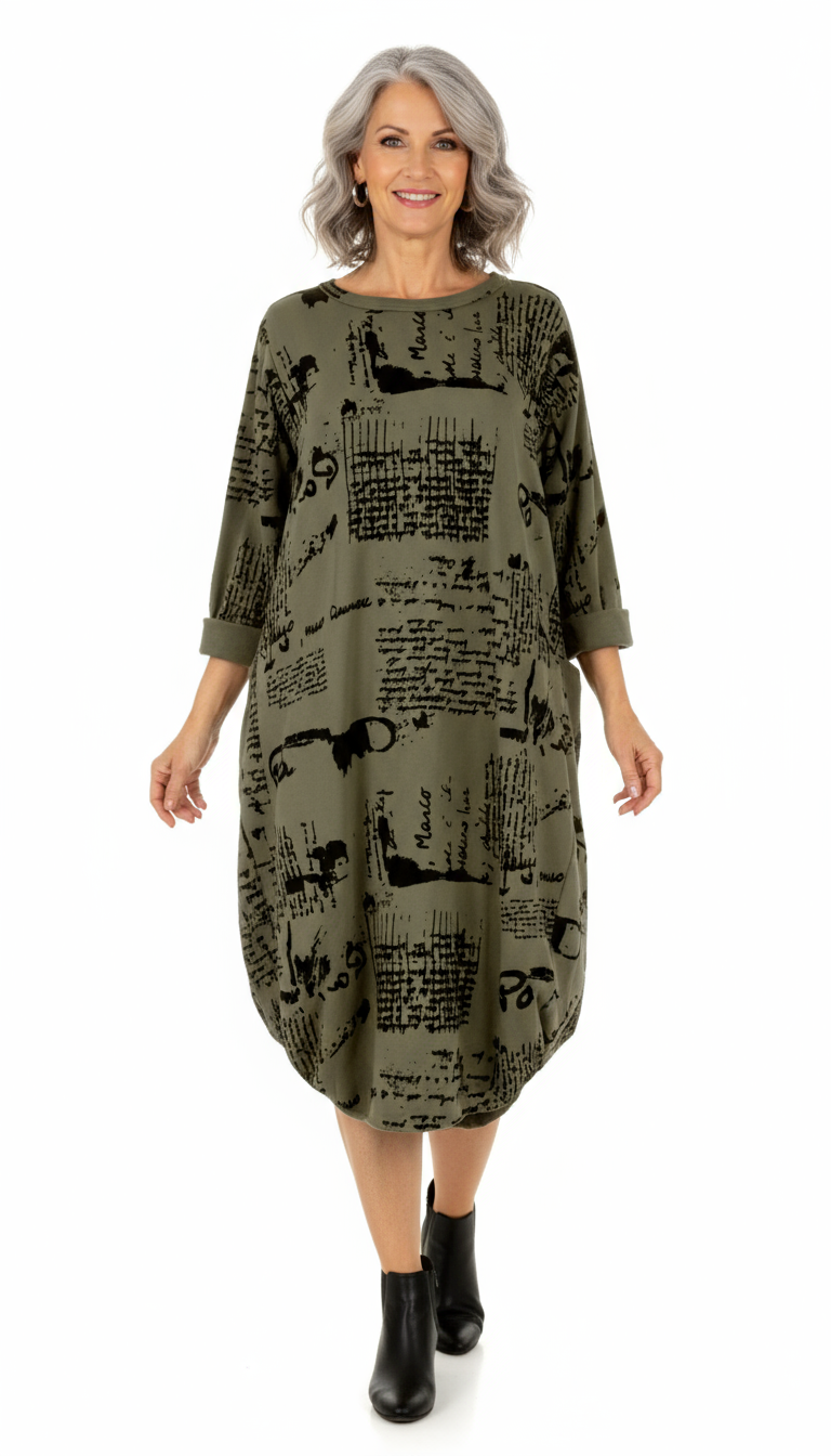 Flocking Script Midi Dress
