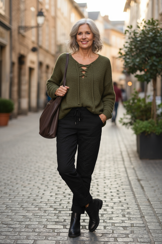 Lace Up Neck Wool Knit Jumper