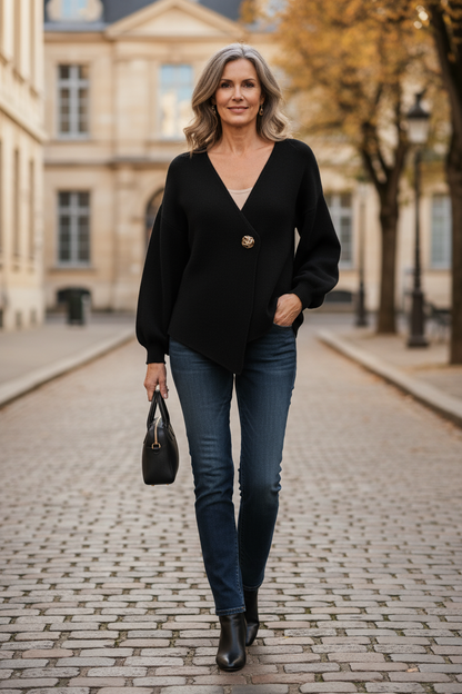 V Neck One Button Knit Cardigan