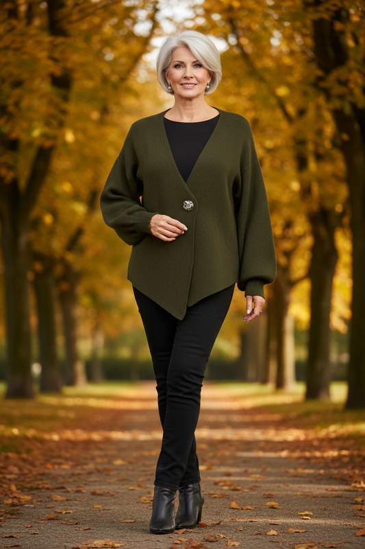 V Neck One Button Knit Cardigan