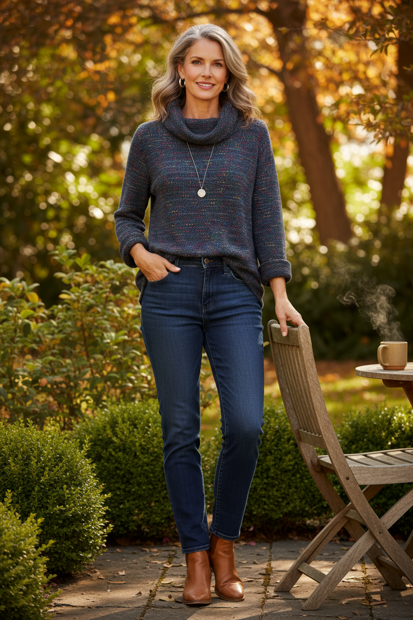 Cowl Neck Tweed Top