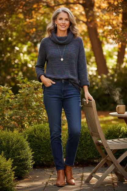 Cowl Neck Tweed Top