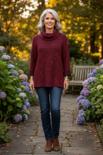 Cowl Neck Tweed Top