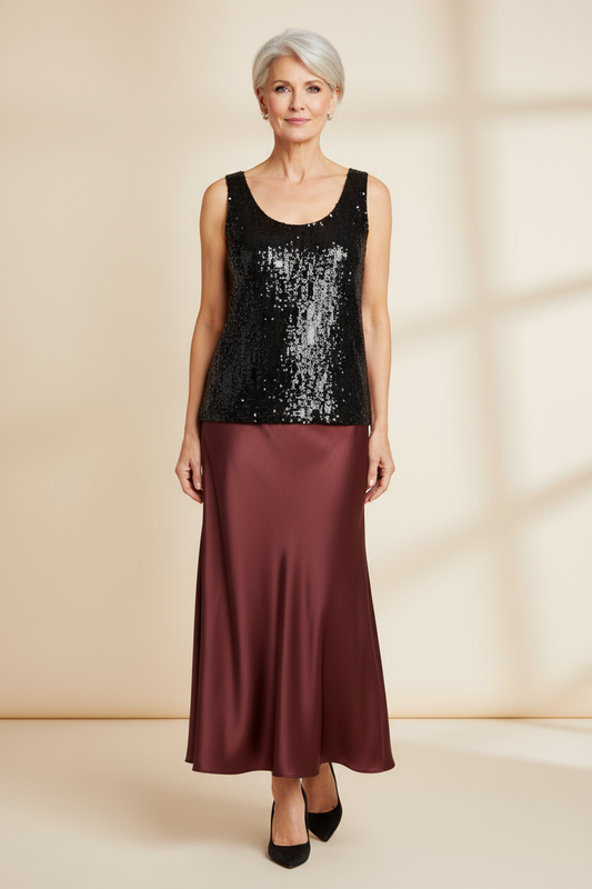 Bias Cut Silk Satin Midi Skirt