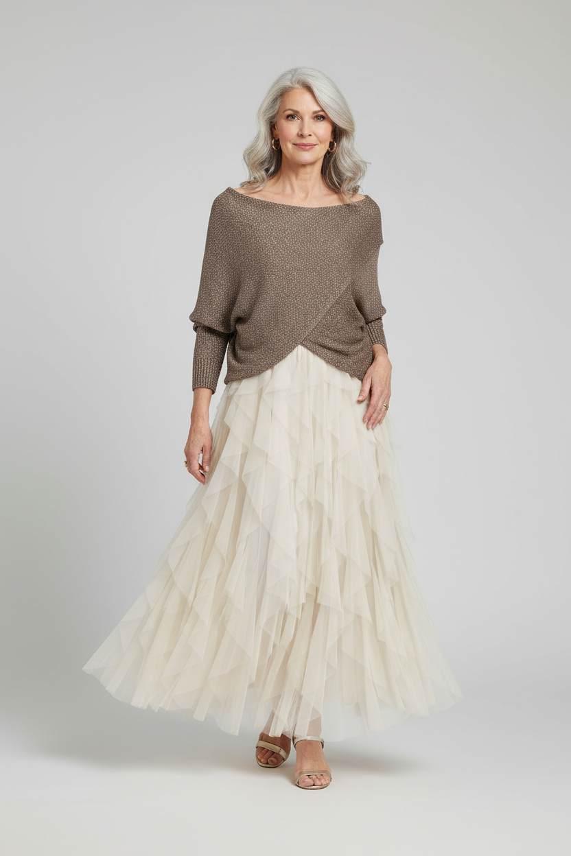 Ruffle Tulle Midi Skirt