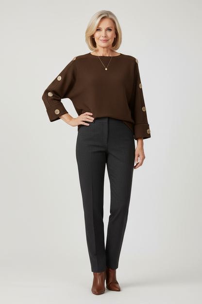 Button Detail 3/4 Sleeve Heavy Knit Jumper