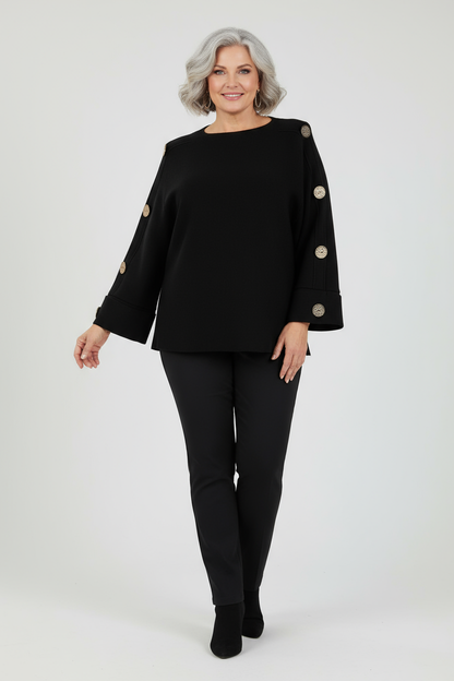 Button Detail 3/4 Sleeve Heavy Knit Jumper