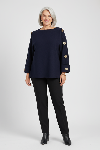 Button Detail 3/4 Sleeve Heavy Knit Jumper