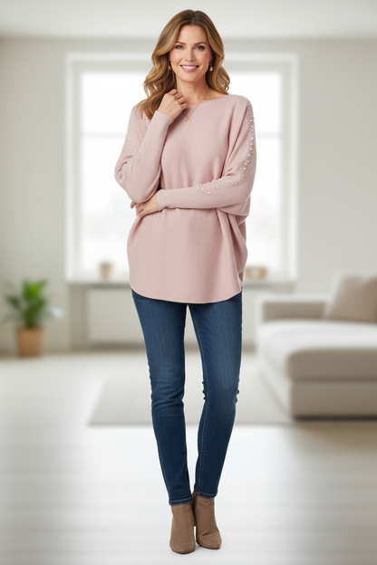 Pearl Diamante Sleeve Jumper