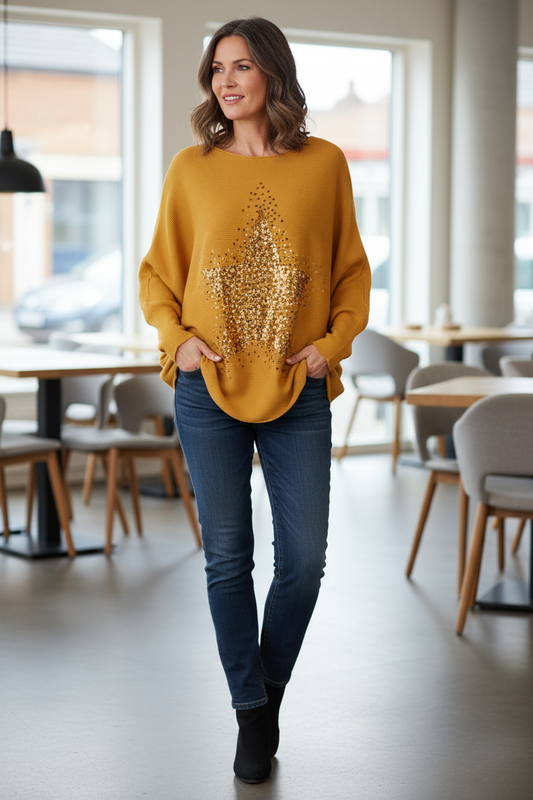 Sequin Star Ribbed Jumper
