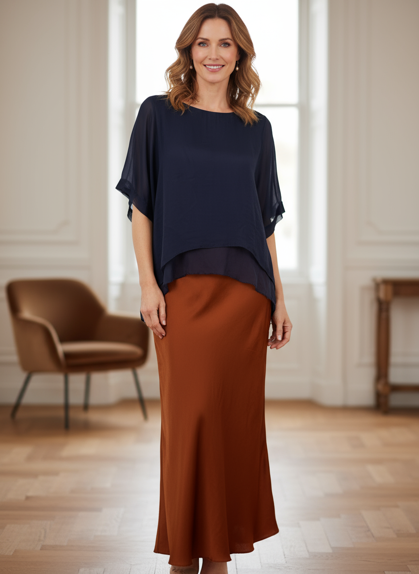 Bias Cut Silk Satin Midi Skirt