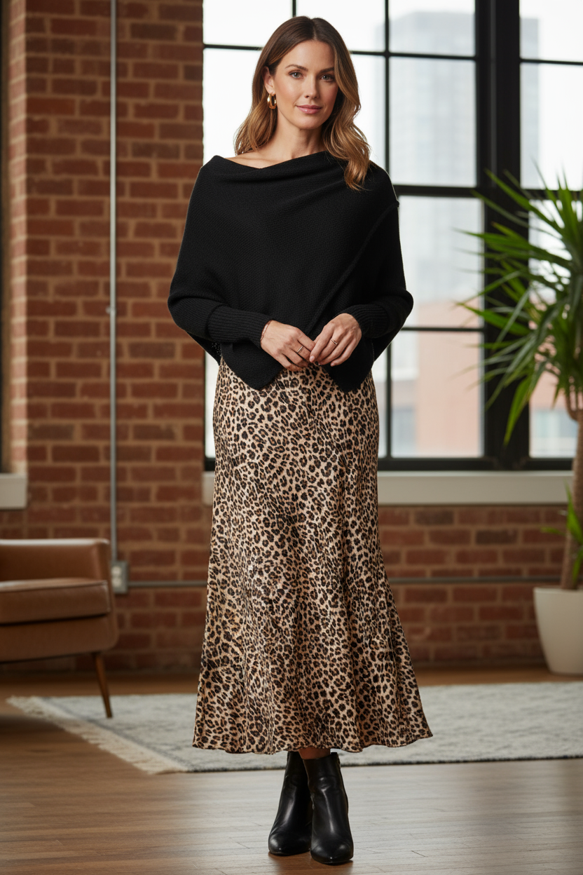 Leopard Print Silk Skirt
