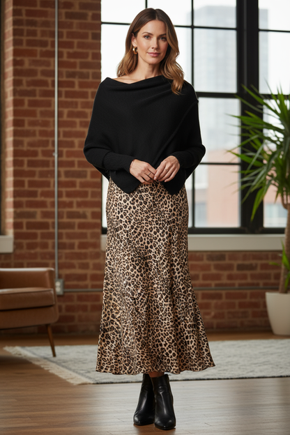 Leopard Print Silk Skirt