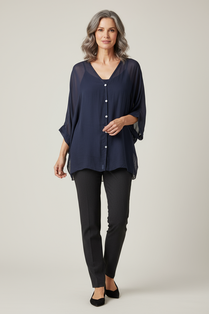 V Neck Silk Shirt with Vest