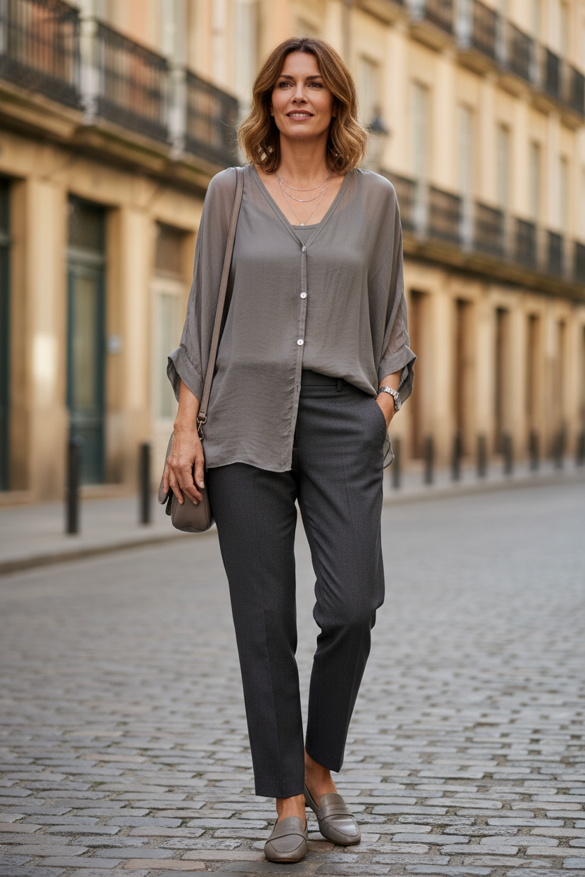 V Neck Silk Shirt with Vest