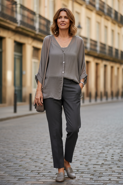 V Neck Silk Shirt with Vest