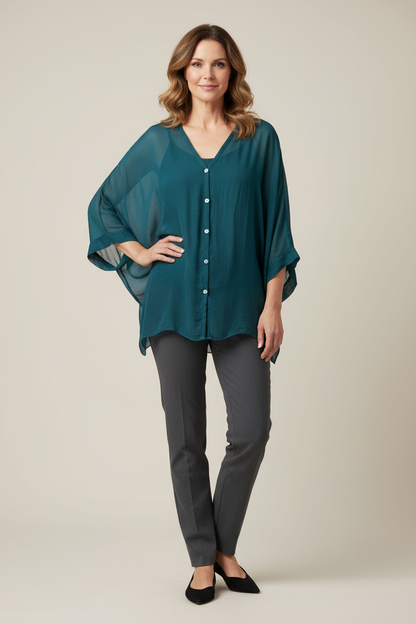 V Neck Silk Shirt with Vest