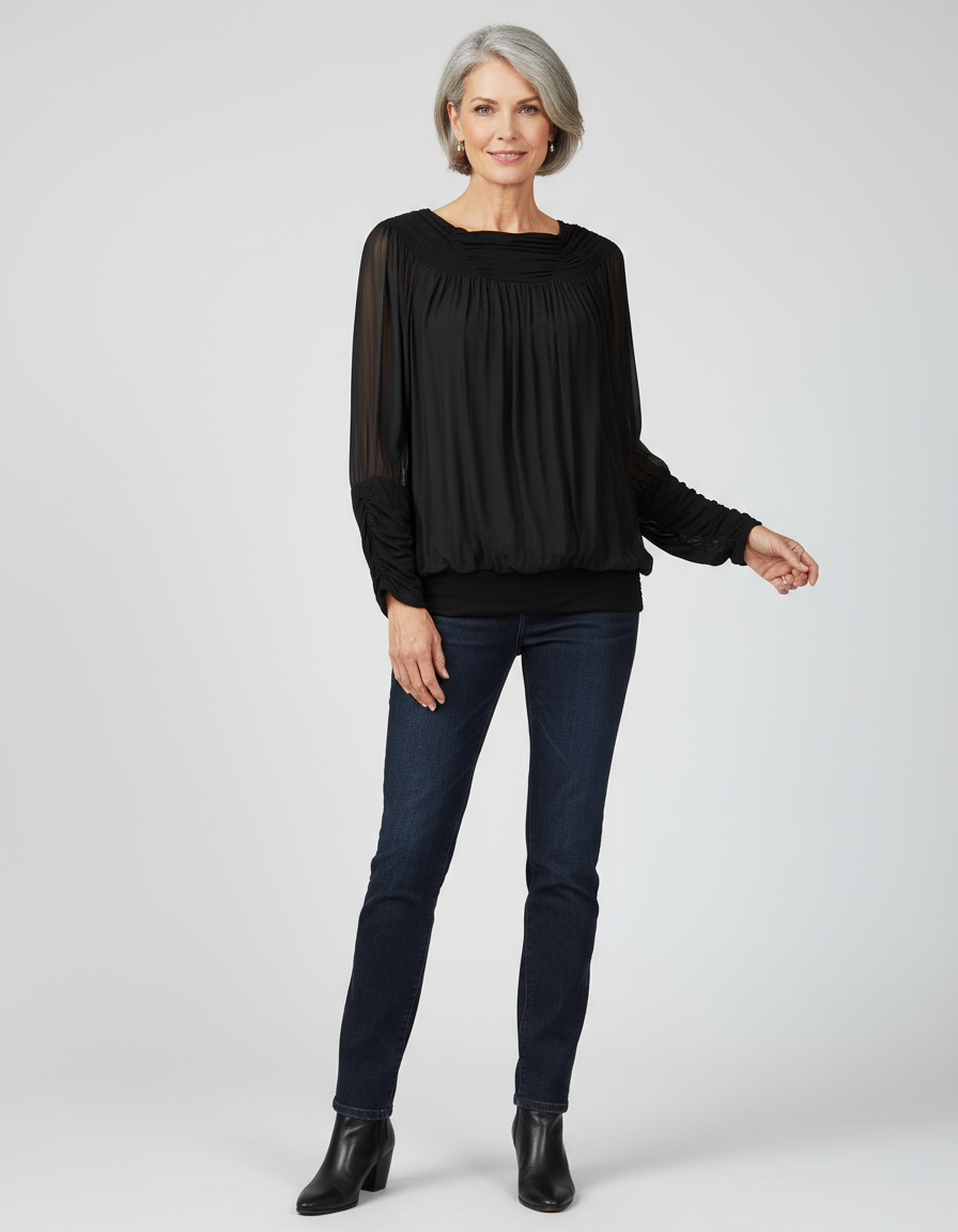 Ruched Neck Silk Blouse