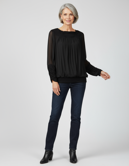 Ruched Neck Silk Blouse