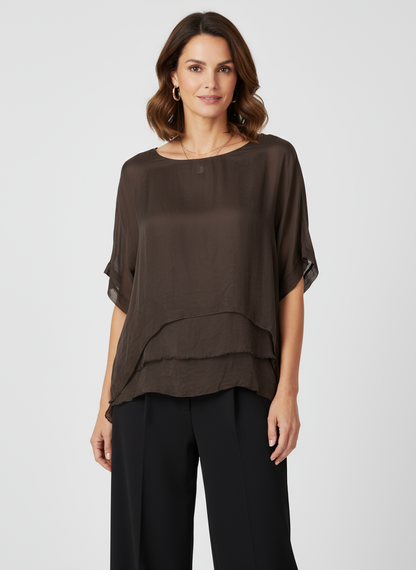 Frayed Hem Silk Top