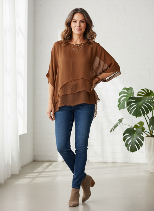 Frayed Hem Silk Top
