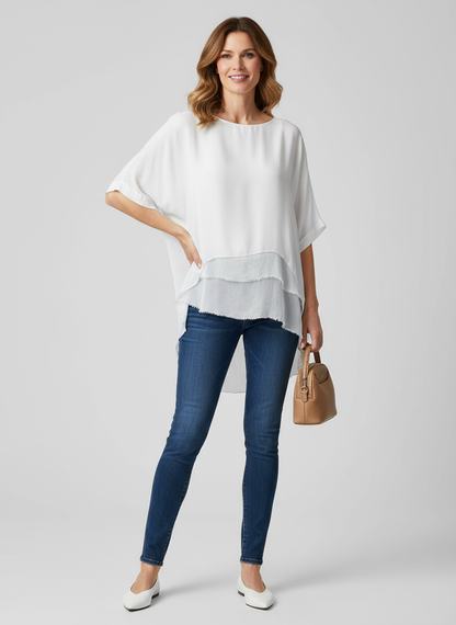 Frayed Hem Silk Top