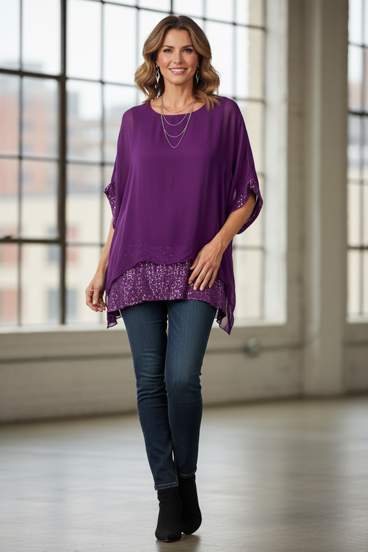 Sequin Hem Silk Top